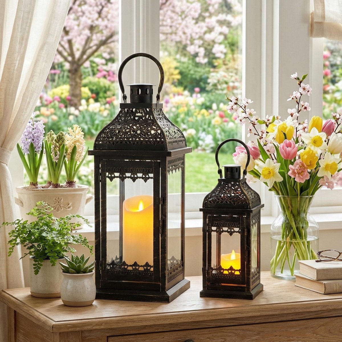 Set van 2 Decoratieve Kaarsenlantaarns