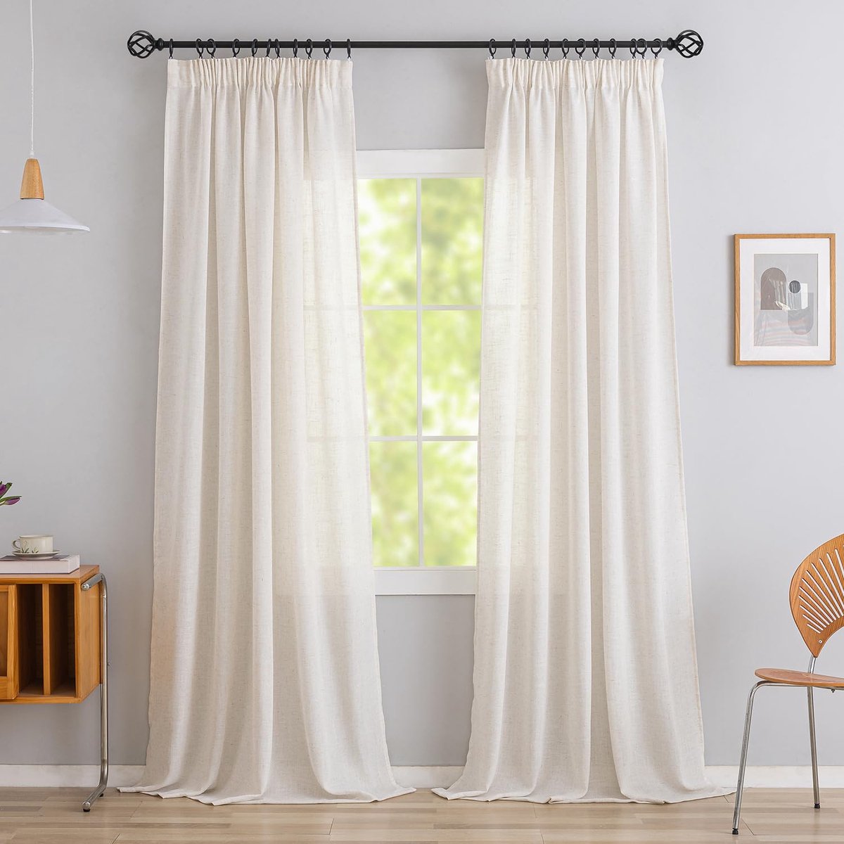 Gordijnen, gemengd, linnen, met plooiband, linnenlook, gordijnen voor slaapkamer en woonkamer (h x b) 175 x 140 cm, naturel