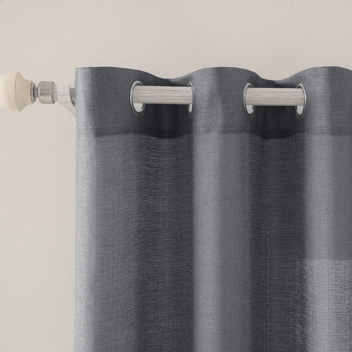 Gordijnen, met inslagringen, transparant, onregelmatige textuur, gordijn met ogen, luchtig, lichtdoorlatend, decoratief gordijn voor de slaapkamer, donkergrijs, 245 x 140 cm (H