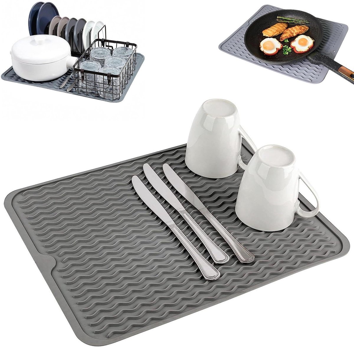 Silicone Afdruiprekje voor Aanrechtblad, met Golfvormig Design, Antislip en Beschermt Oppervlakken. Geel