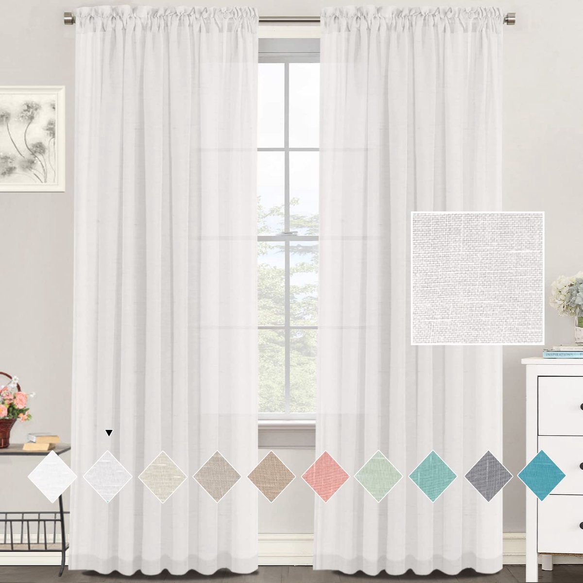 gordijnen, halftransparant, voile, schuifgordijnen met plooiband voor woonkamer, slaapkamer, 2 stuks, 150 x 245 cm (b x h)