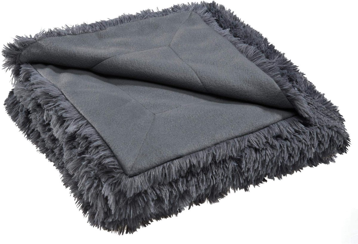 Knuffeldeken XXL 220 x 240 cm, grijs sofaplaid langharige nepdeken, Flokati optiek deken, fleece deken, cadeau voor vrouwen, warm - Öko-Tex Shetland