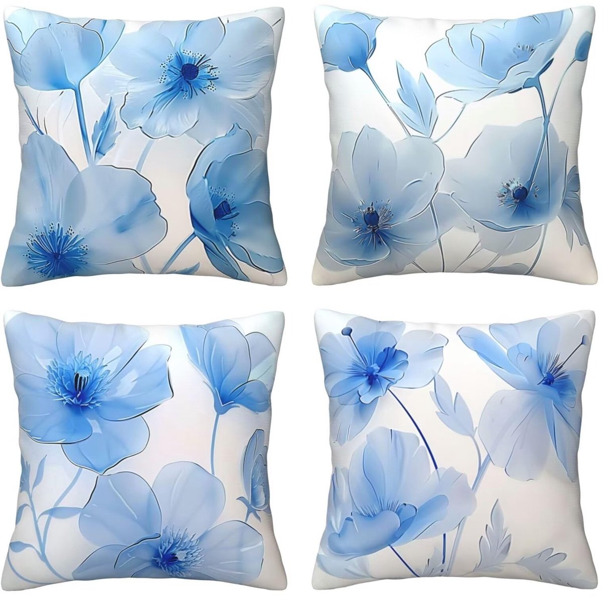 Kussenhoezen, 65 x 65 cm, blauwe inkt, 4 stuks, vierkant, fluweel, zacht, decoratieve kussenhoes met verborgen ritssluiting, voor slaapkamer en woonkamer, slaapbank, E7970