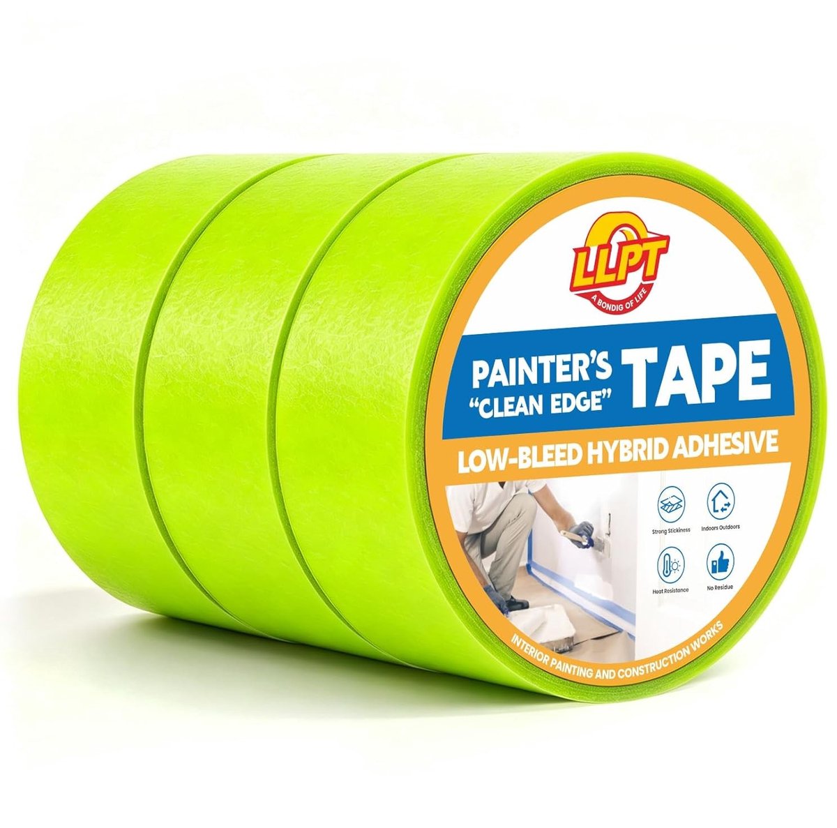 Schildertape en afplakband, 3 rollen groen, 48 mm x 50 m, hoge kleefkracht, UV-bestendig, ideaal voor binnen- en buitenschilders en doe-het-zelfprojecten, perfect voor precisiewerk en schilderklussen