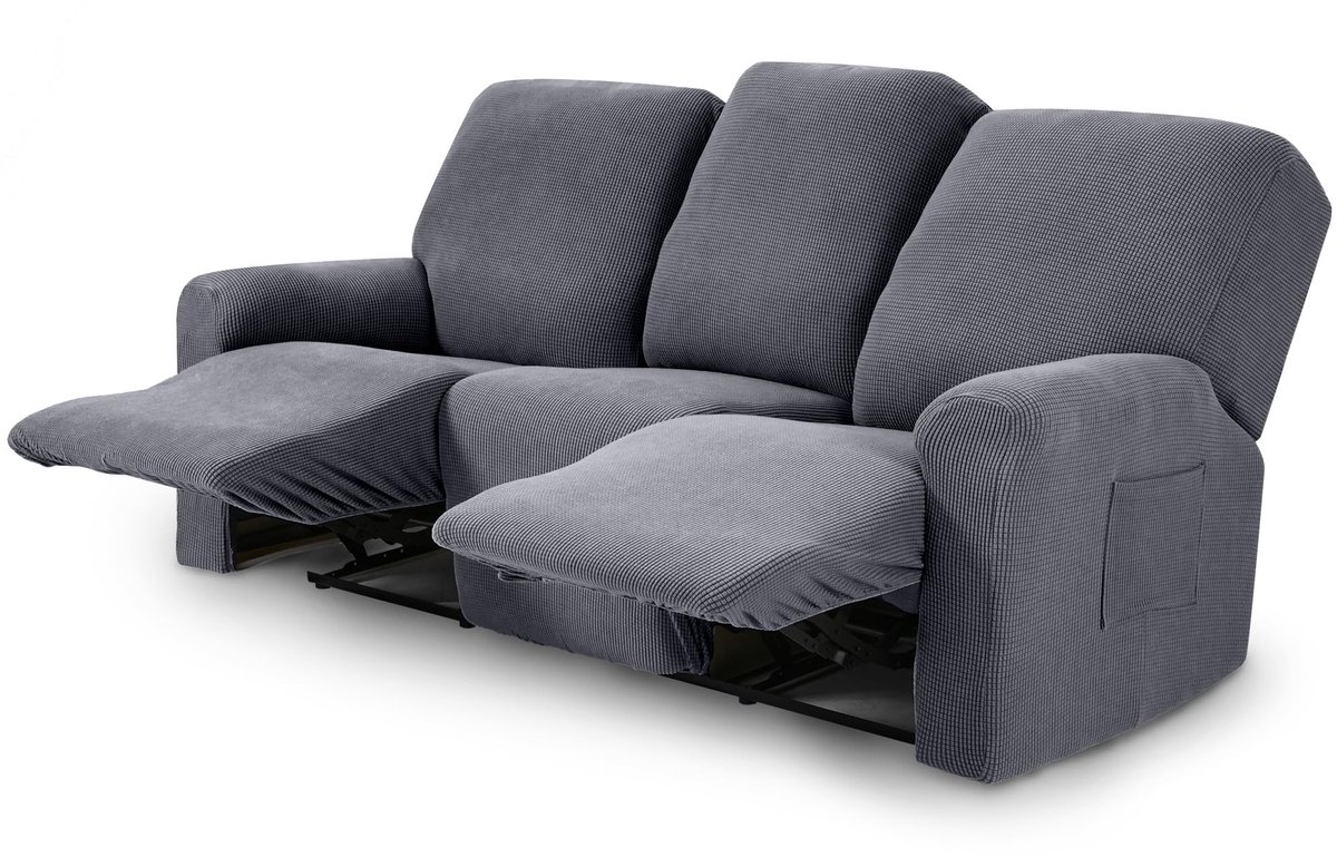 Hoes 3-Zits Jacquard, Stretch-Fauteuil Cover Stretchhoes Voor Relaxfauteuil (Lichtgrijs)
