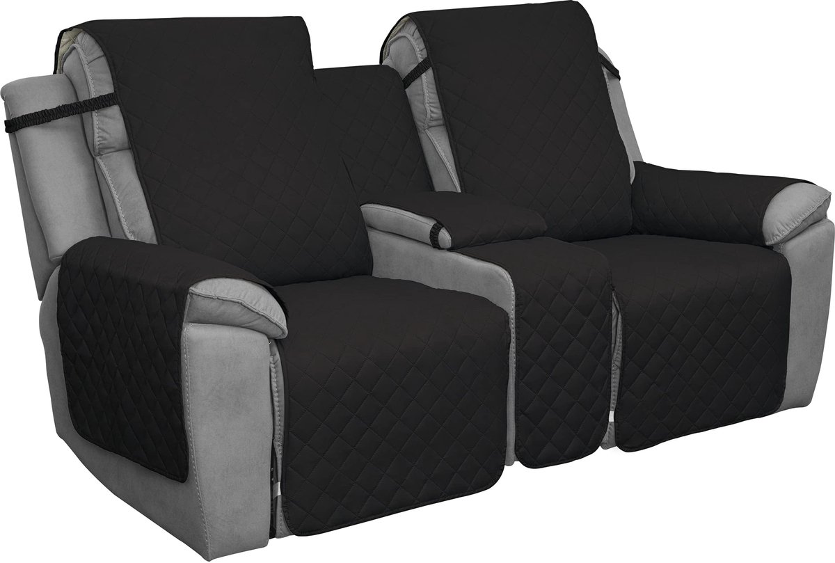 Loveseat Hoes voor fauteuil, omkeerbare bankhoes voor woonkamer, split bankhoes voor elke stoel met elastieken voor kinderen, honden, huisdieren (2-zits, zwart/beige)