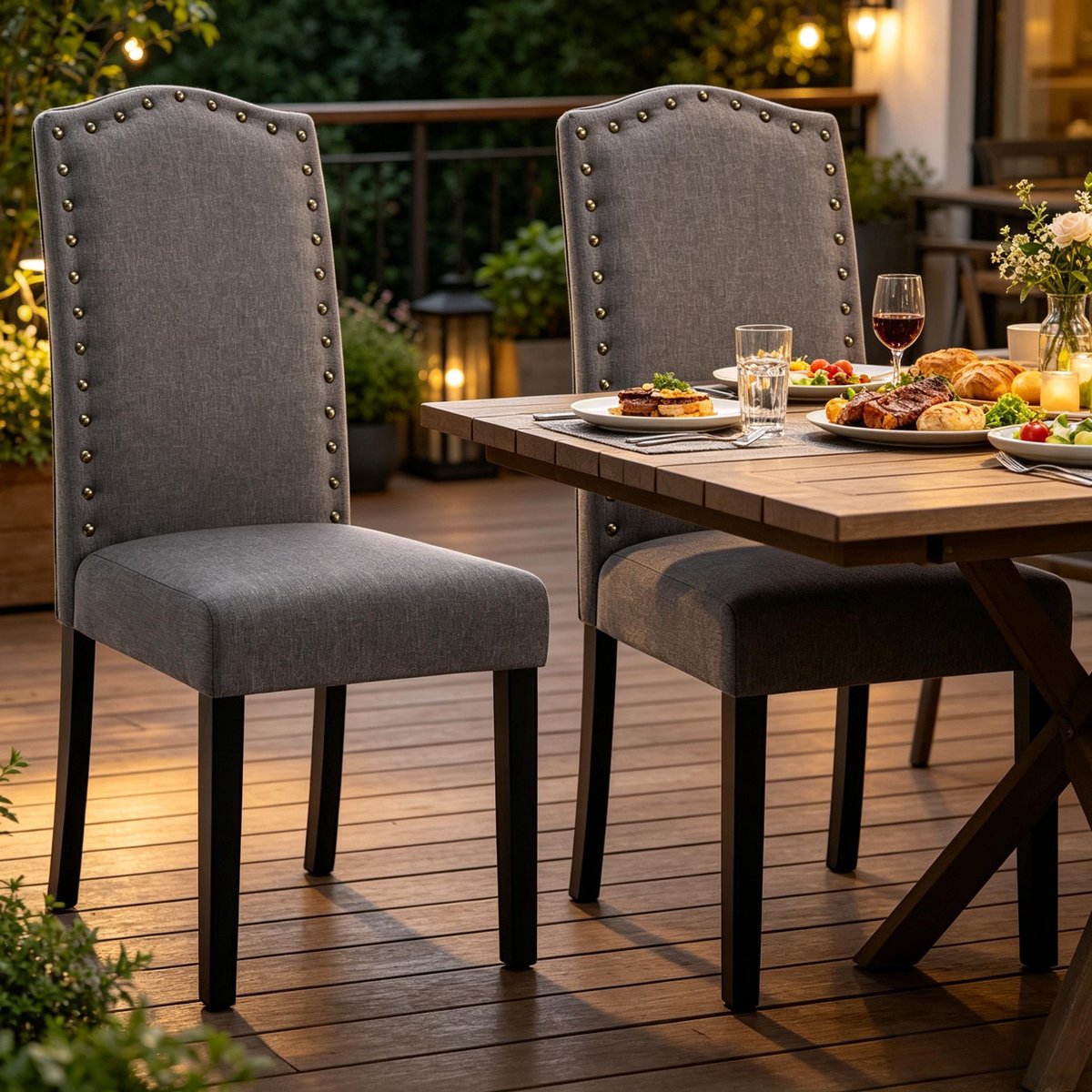 HAUSS SPOLE Eetkamerstoel - Hoge Rugleuning - Set Van 2 - Ergonomisch Met Gewatteerde Zitting - Voor Eetkamer Keuken En Woonkamer - Stof Donkergrijs