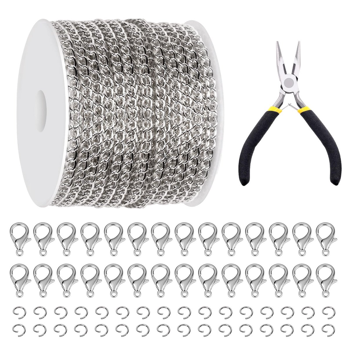 Kettingen Set Witte Kabel Link Kettingen Link Rollen Bulk Verdraaide Schakels Ketting Halsketting Sieraden Maken Kettingen met Lobster Clasps en Jump Rings voor