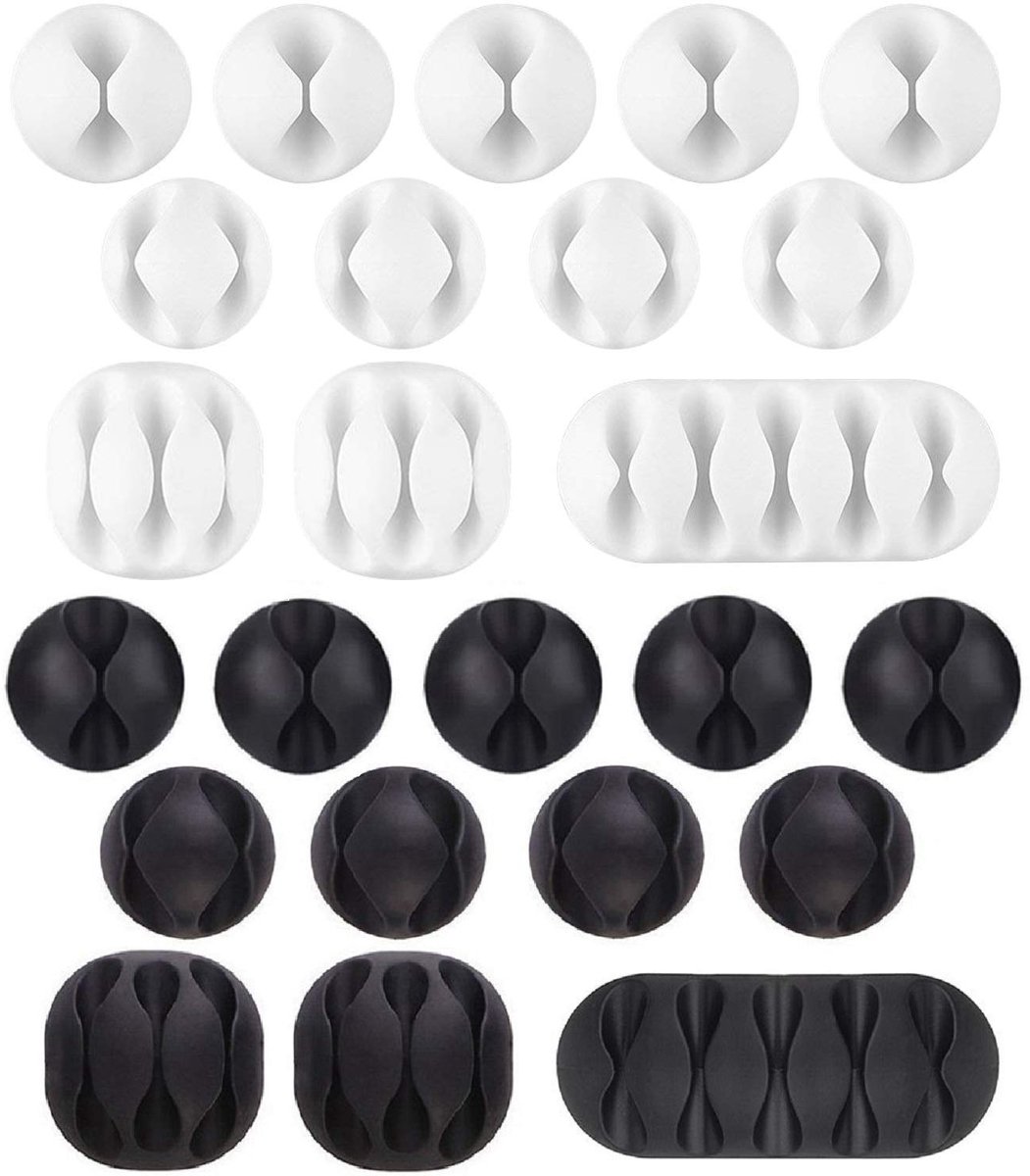 kabelclips, 24 stuks, zwart-wit, duurzame kabelclips, kabelopslag en kabelbinders, organizer en kantoorbeheer voor tv, pc, laptop, thuis enz
