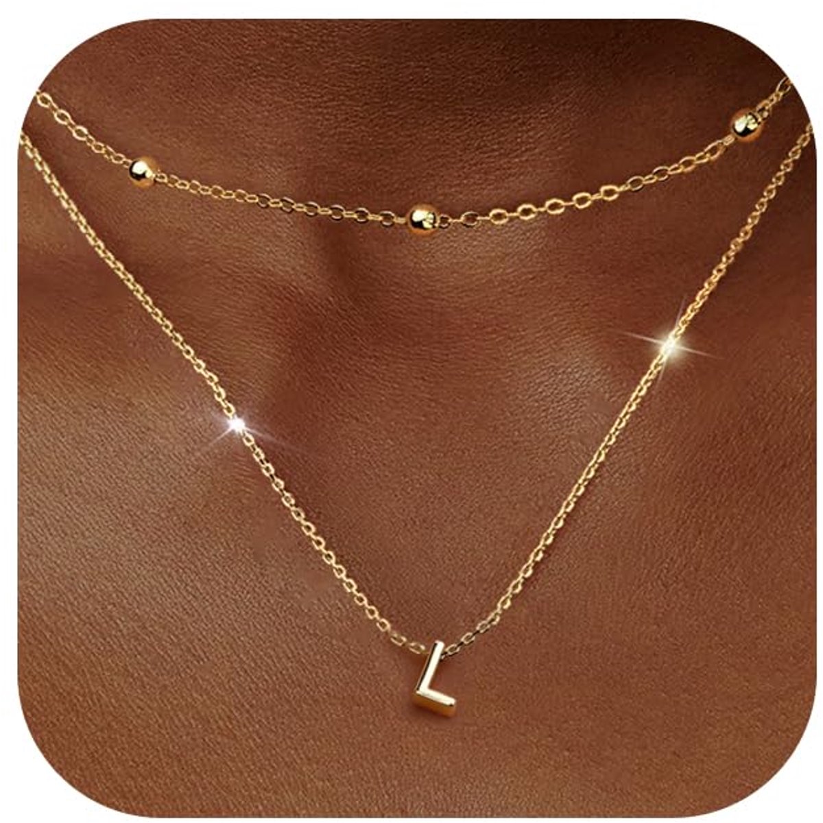Ketting met letters, 14 K goud, vergulde gepersonaliseerde letterhanger, ketting met naam, kleine initiaal, choker, parels, letterketting voor dames en meisjes, sieraden