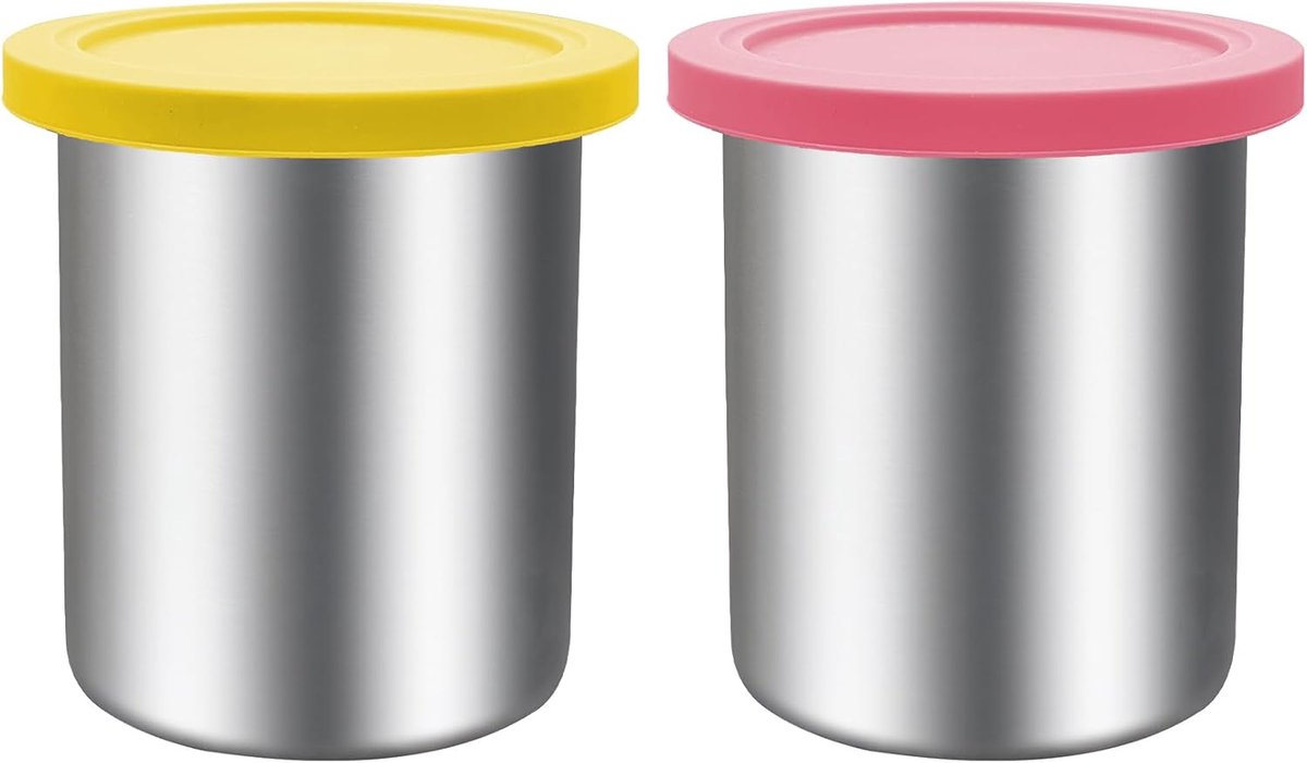 Set van 2 roestvrijstalen bekers van 1 pint (ca. 300 ml) met deksels, geschikt voor Ninja NC300, NC301 en NC299AMZ; siliconen deksels, kleur deksel willekeurig.