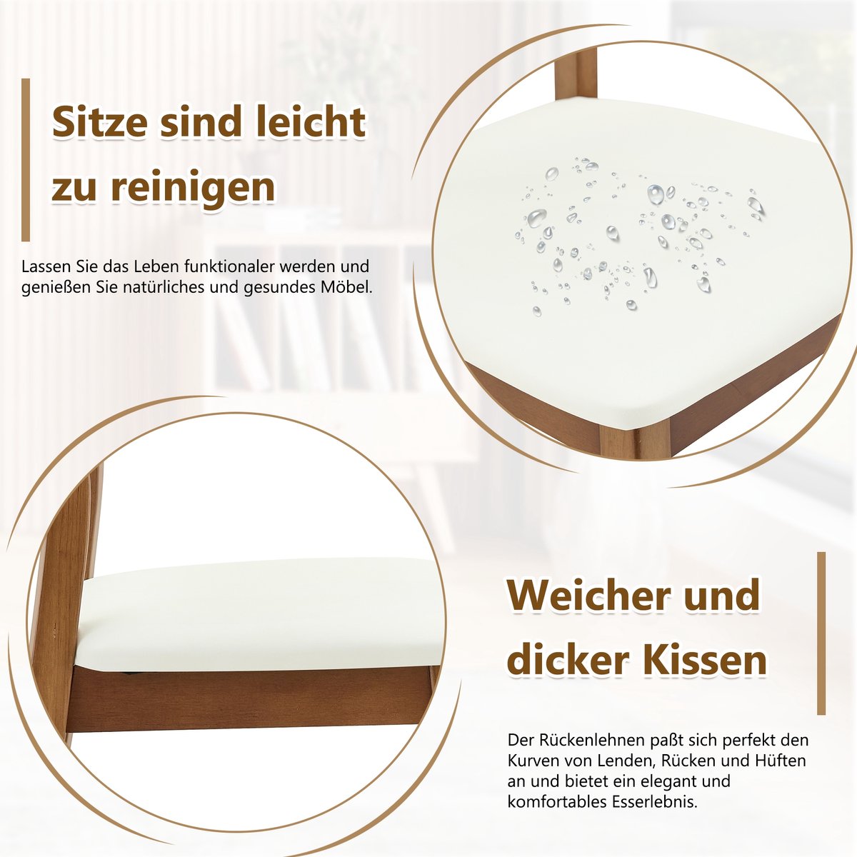 HAUSS SPOLE Eetkamerstoel - Set Van 2 - Ovalen Rugleuning Met Draaggreep En Gepolsterde Zitting - Voor Eetkamer En Keuken - Hout Wit White