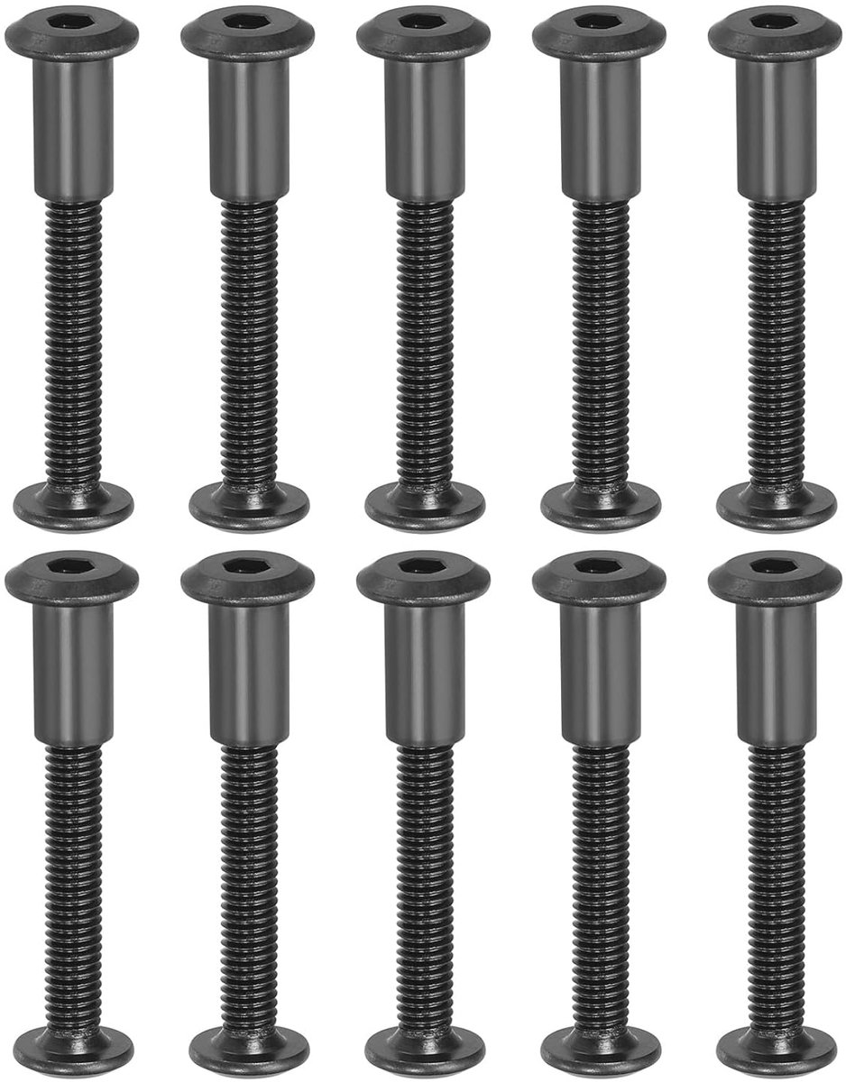 Chicago Zeskantschroeven, M6 x 40 mm, 20 sets schroeven, binschroeven, zeskantverbinding met moer, voor meubelreparatie, album, leer, fotoriem, zwart