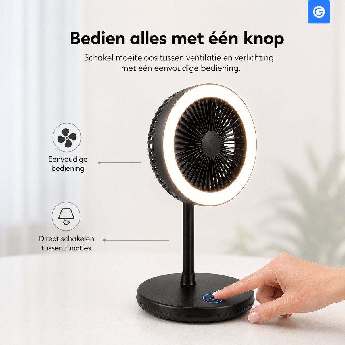 Tafelventilator met LED Licht - Bureauventilator met Verlichting - 3 Snelheden - Statief Ventilator met Flexibele Kop - Fan with LED Light - Mini Fan - Ventilator Staand met Draad - Desk Ventilator - Kleine Airco Verkoeler - Zwart - Sivlergear — afbeelding 2