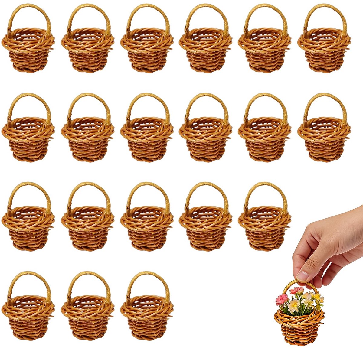 Rieten manden, mini rieten manden, miniatuur rotanmanden met handgrepen, geschikt voor feestdecoraties, bruiloftstafeldecoratie, kunsthandwerk