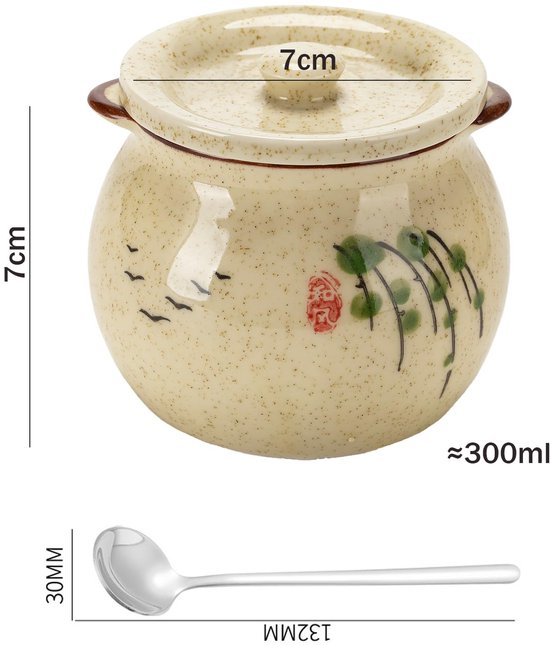 keramiek, suikerpot met deksel en lepel, 300 ml keramische kruidenpotjes, kruidenpot met deksel voor suiker, zout, kaas, specerijen — afbeelding 4