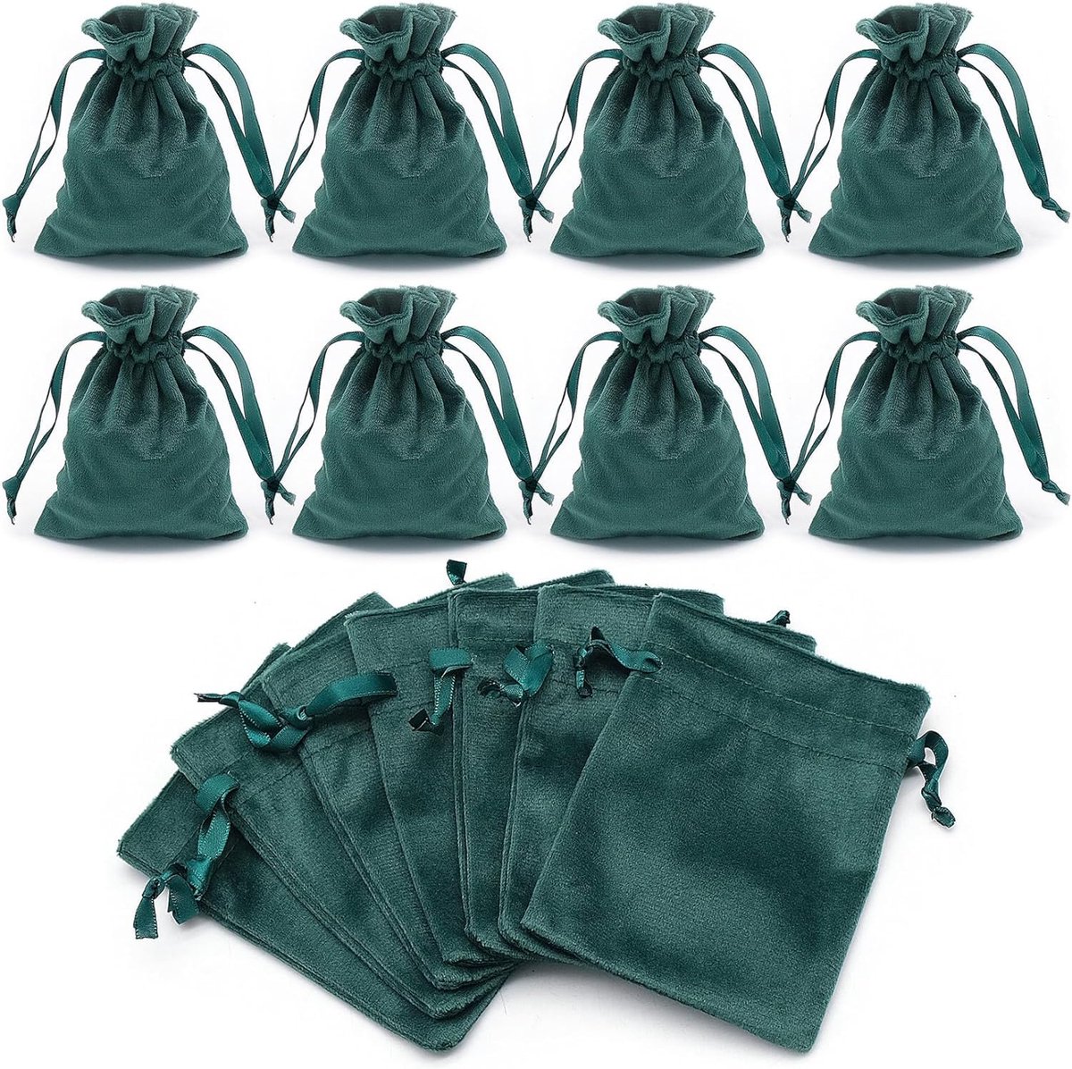 Fluwelen sieradenzakjes, 9 x 12 cm, fluwelen sieradenzakjes met trekkoord, voor sieraden, opbergzakjes, snoepzakjes, cadeauzakjes voor bruiloft, Kerstmis, feest, groen