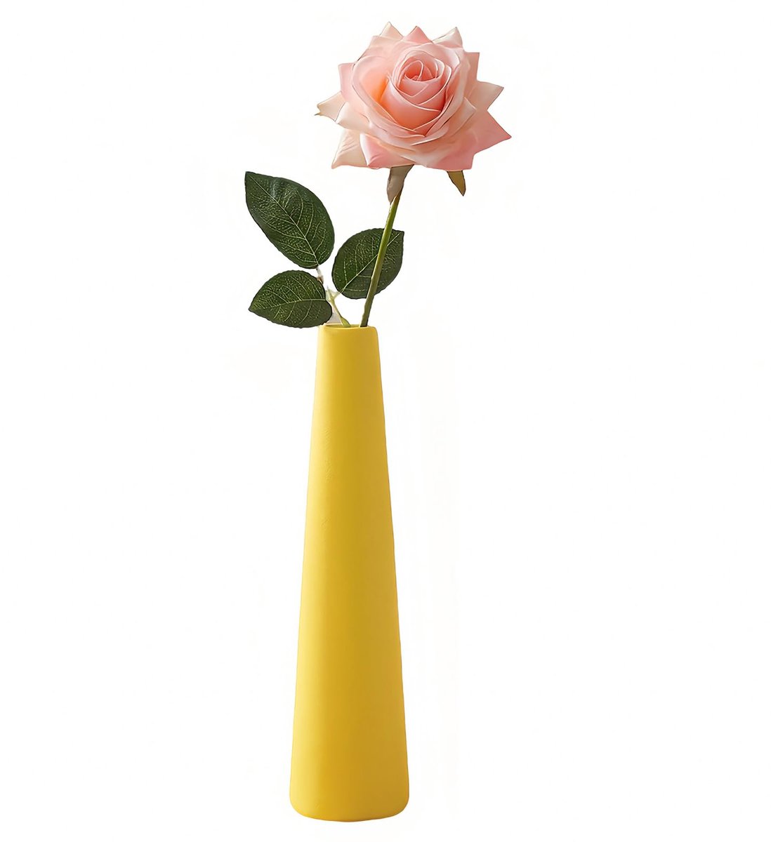 Vaas hoge kegelvormige bloemenvaas met enkele steel voor huisdecoratie bruiloft tafelstukken kantoor bureau tafelblad decor (geel)
