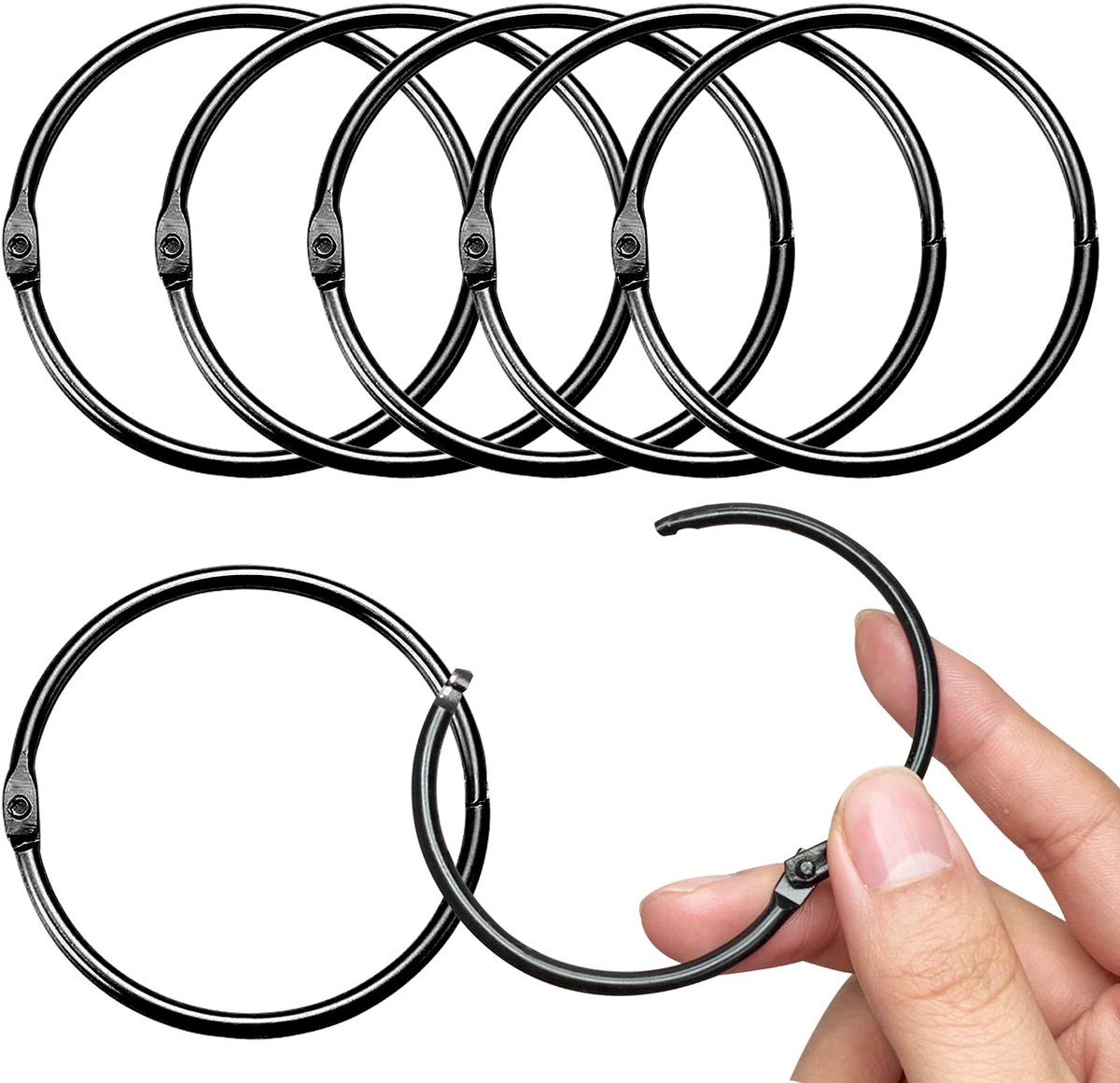 20 stuks 50 mm gordijnringen, rond, douchegordijn, metalen klemmen (zwart), gordijnroeden
