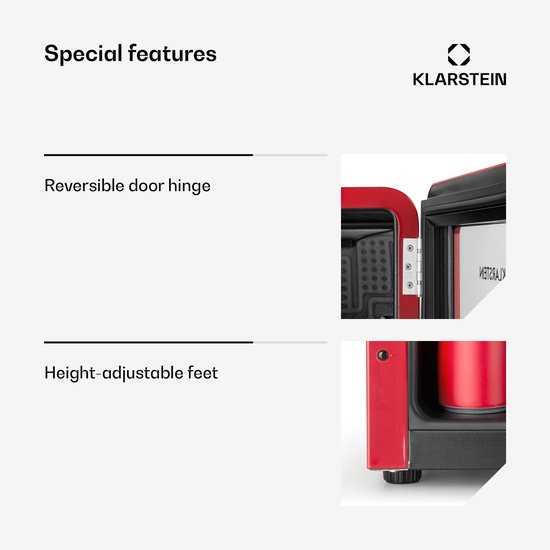 Klarstein PopLife Drankenkoeler - Minibar, Retro Koelkast, 0-10°C, slechts 39 dB, 48 L, milieuvriendelijk, dubbelwandige deur, retro design, rood van Klarstein — afbeelding 5