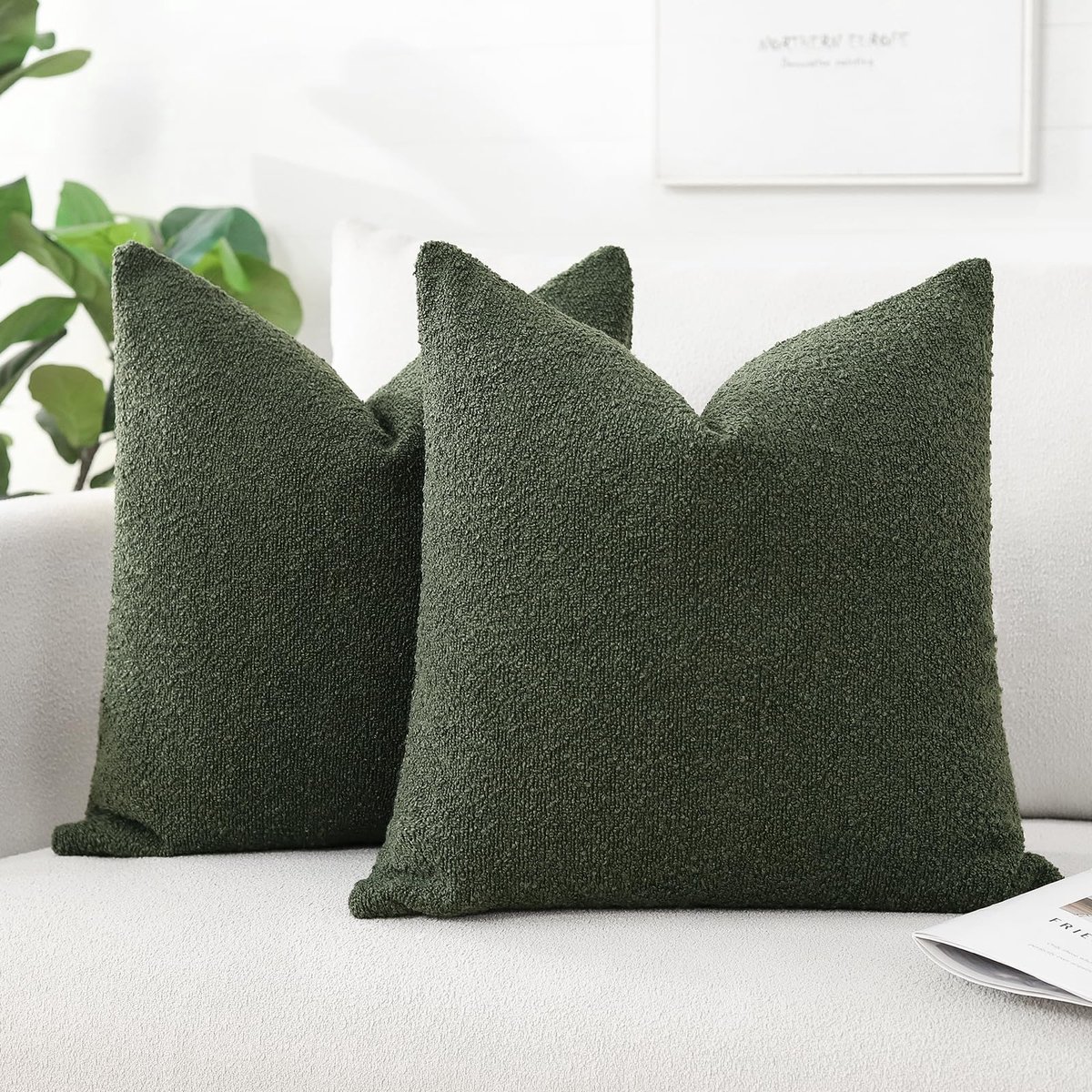 SnelShoppen - Set van 2 Bosgroene Boucle Kussenslopen 50x50cm - Zachte Decoratieve Kussenslopen voor Woonkamer, Slaapkamer en Bank - Gezellige Textuur