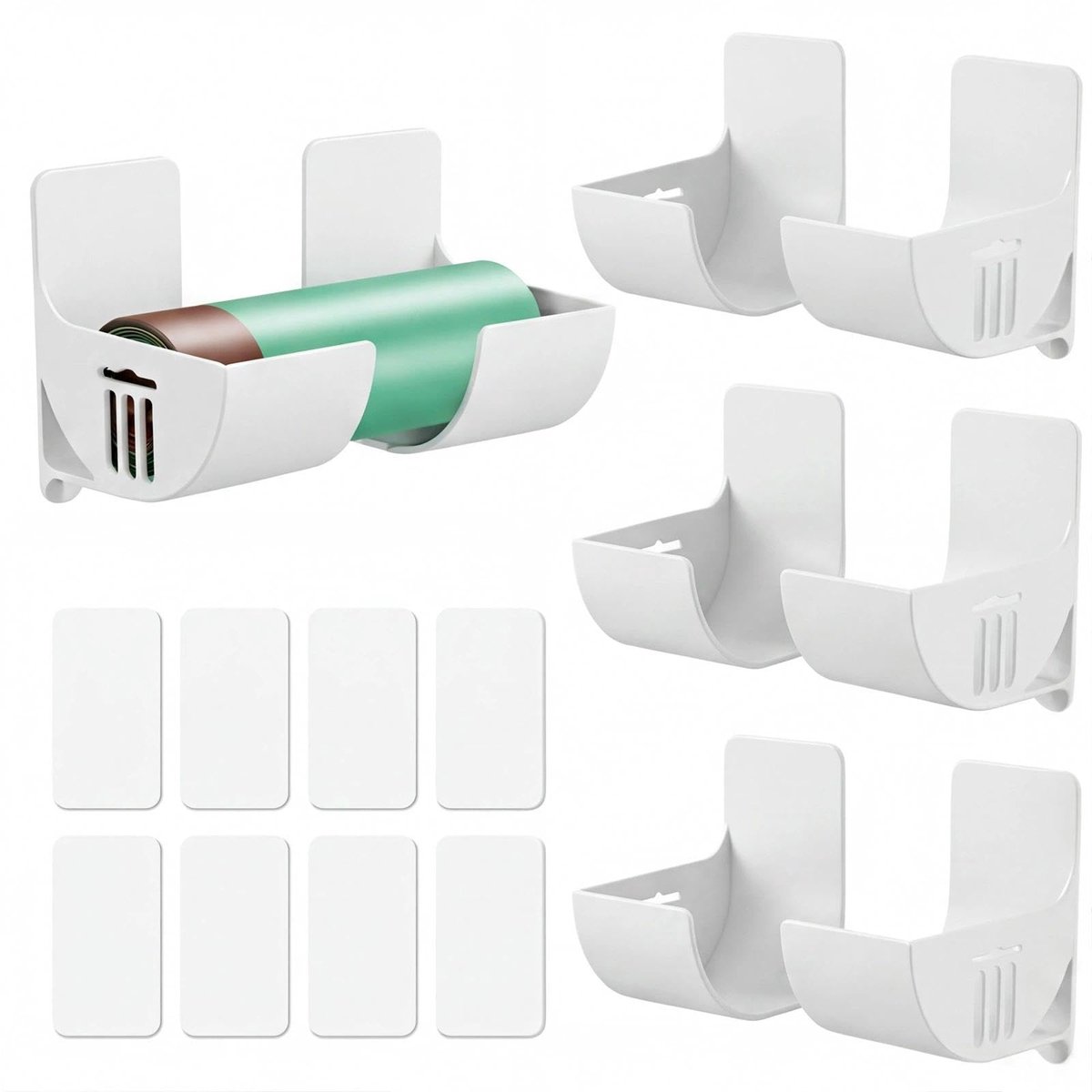 4 Stuks Zelfklevende Afvalzakhouder voor Wandmontage, Aluminiumfolie Houder voor Keukenkastdeuren, Opbergorganizer voor Keukenkastdeur, Zonder Boren, Voor Aluminiumfolie, Bakpapier (Wit)