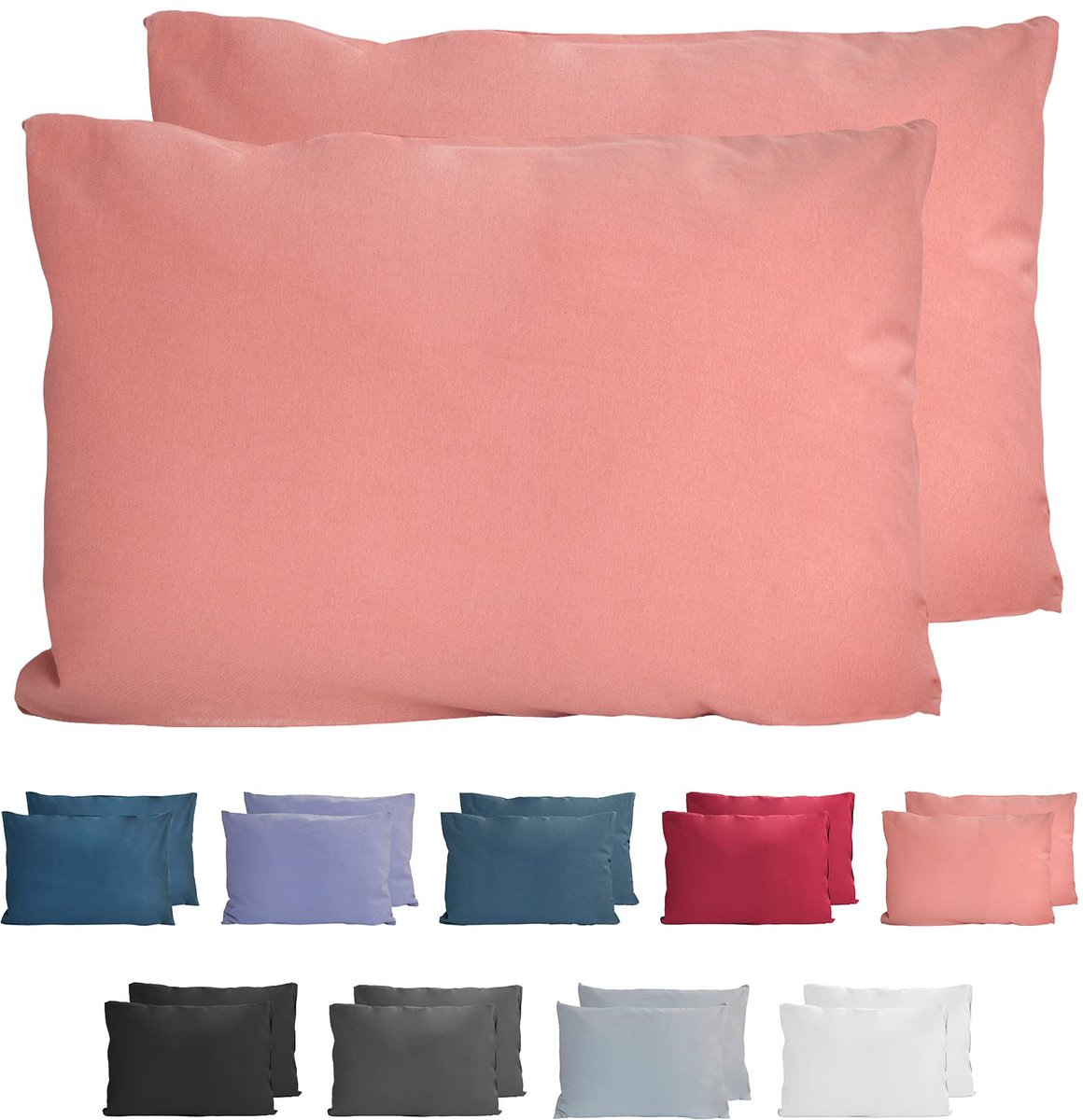 Set van 2 kussenslopen van 100% katoen, 40 x 60 cm, superzachte premium jersey hoofdkussensloop, 150 g/m², kussenhoes, poederkleur