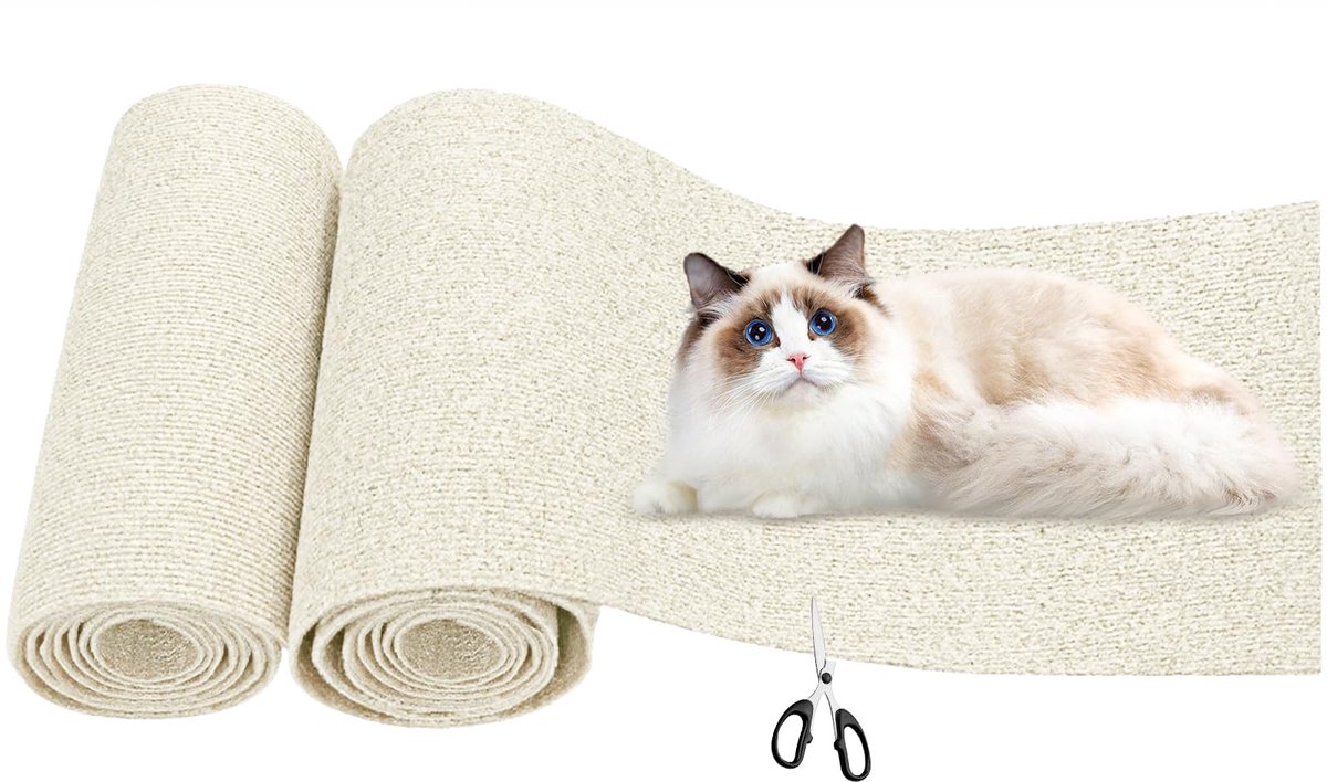 2 stuks zelfklevende krabmat, 200 x 40 cm, krasbescherming voor bank, kat, trimbare krasbescherming muur, doe-het-zelf kattenkrabmat voor katten, bomen, meubels, krasbomenbescherming