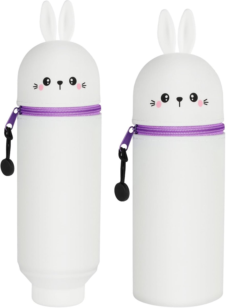 Etui zachte siliconen etui school zachte siliconen pennenhouder ritssluiting voor unisex kinderen jongens, Wit konijn, 25*6.8cm, Modieus