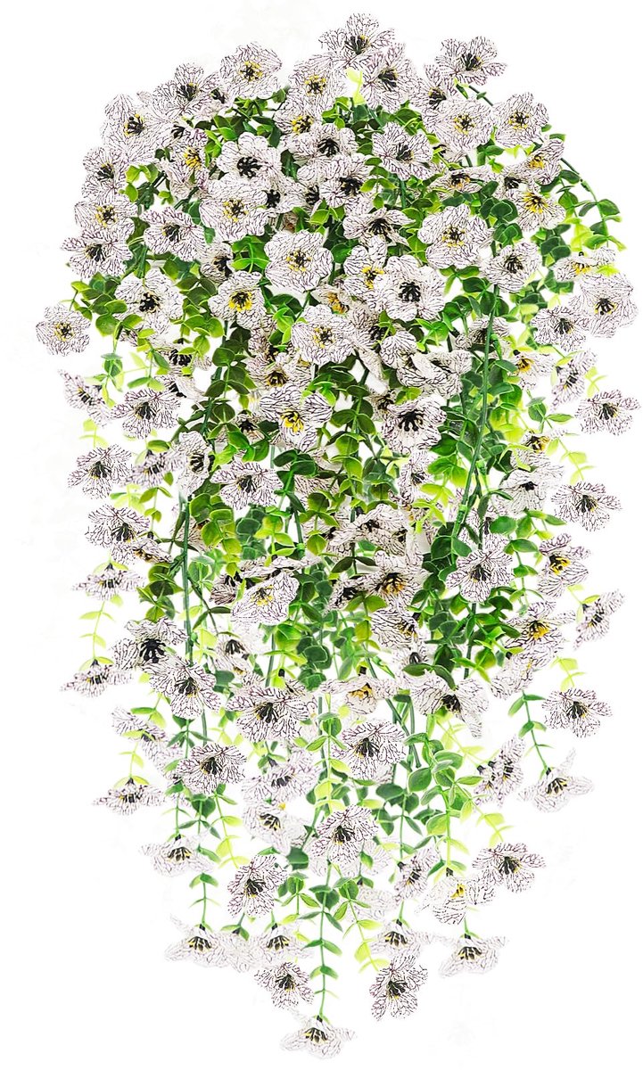 2 PCS kunstmatige hangende bloemen, UV-bestendige nep opknoping trailing muur bloemmanden kunstmatige planten voor Home Garden Yard Patio Wedding Outdoor Indoor Decor (Weiß)