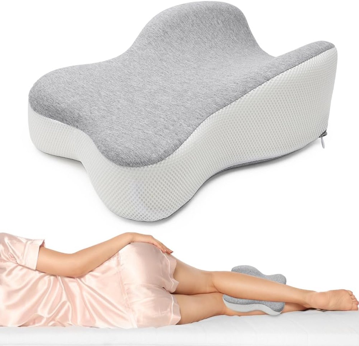 Kniekussen voor zijslapers – Ergonomisch zijslaapkussen voor dijen & knieën, memory foam kniekussen voor ondersteuning van benen, heupen, rug, verbetert de slaaphouding, afneembaar & wasbaar