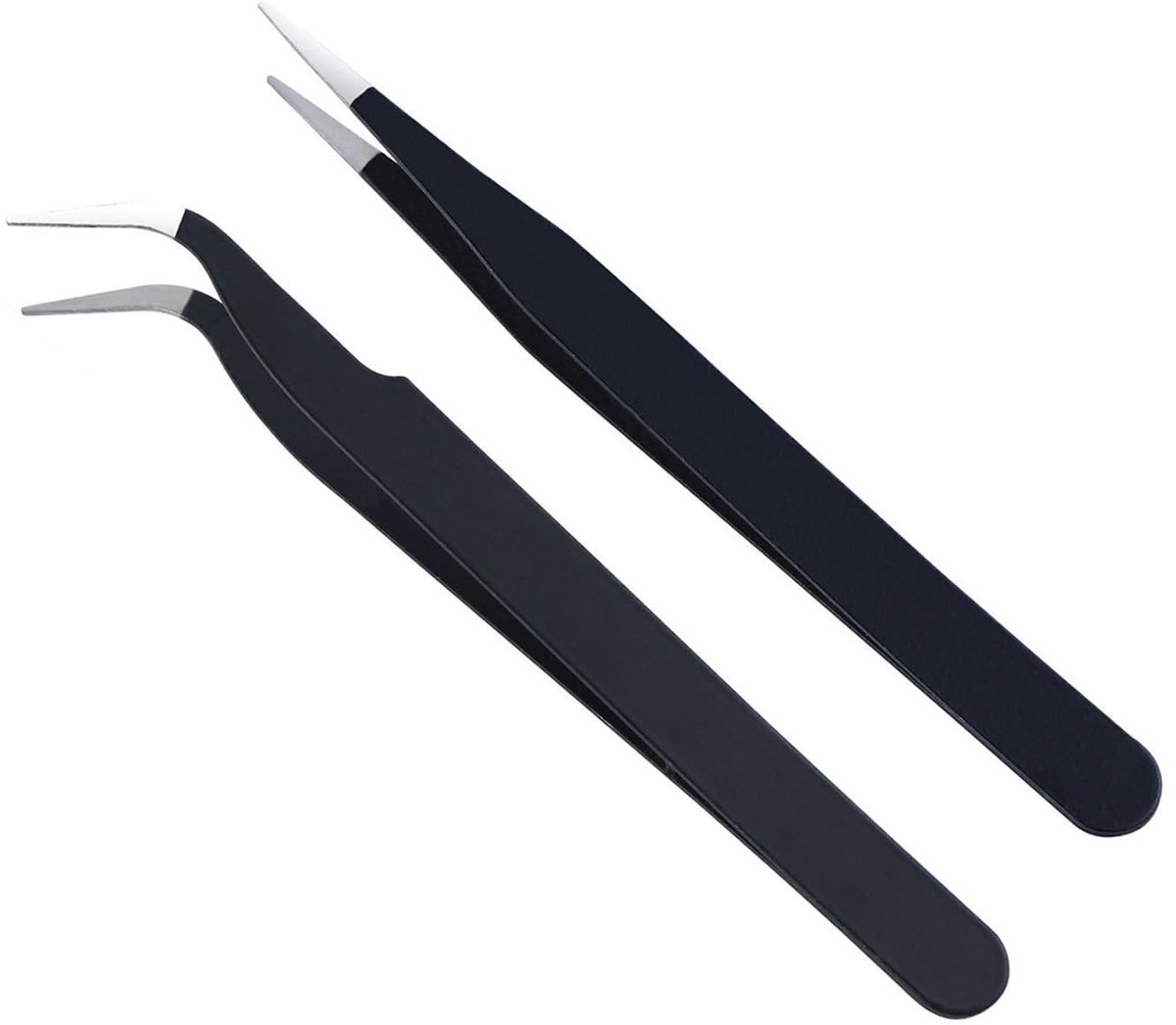 Pincet, set van 2, rechte en gebogen pincet, nagelpincet, roestvrij staal, wenkbrauwpincet voor gezichtshaar, wimpers, wenkbrauwen en ingegroeide haren, met leren etui (11,5 cm x 1 cm)
