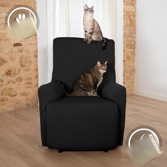 Relaxfauteuil Hoes TEIDE - Elastische Relaxstoel Hoes/Recliner Cover/Relax Chair Cover - Universele Rekbare Beschermhoes 70–100 cm - Wasbaar - Zwart — afbeelding 2