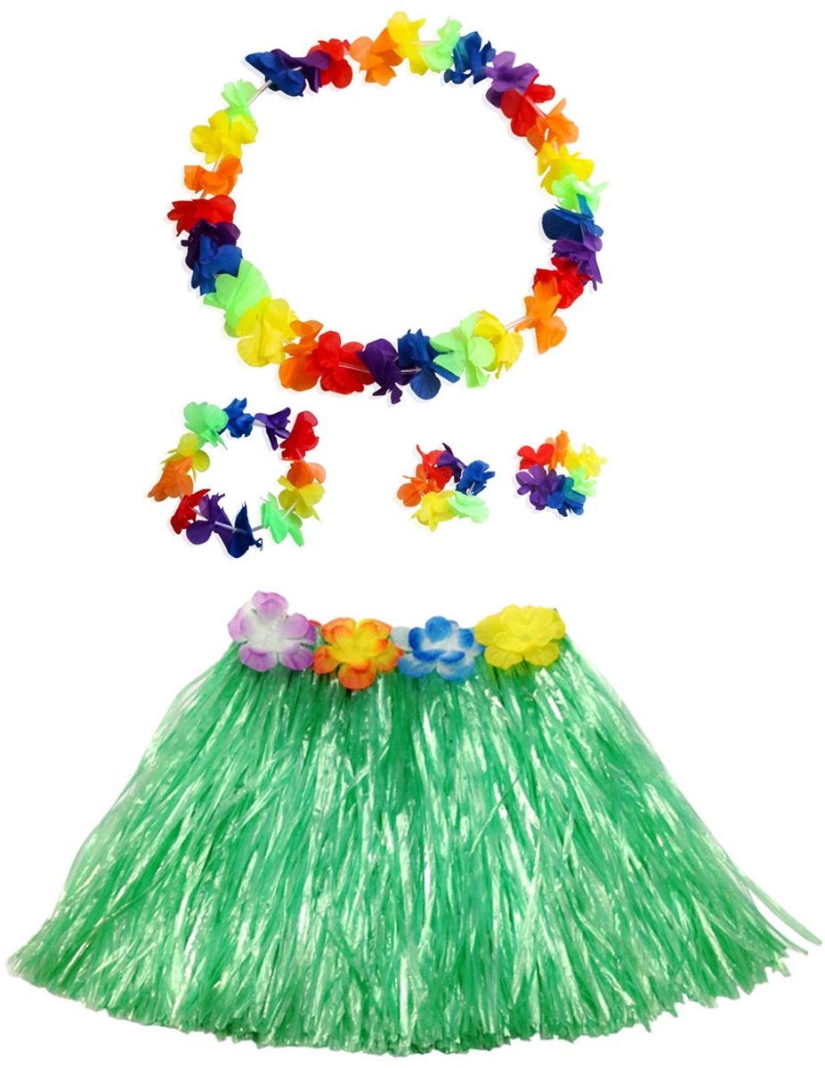 Dailygoods - Hawaiiaanse Hula Rok met Krans - Feestkostuum Set voor Verjaardagen en Mottoparty's