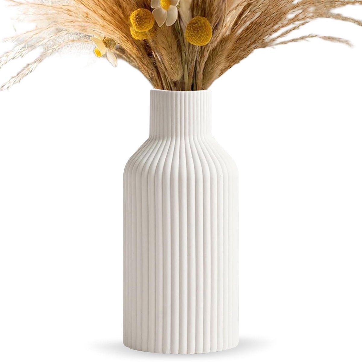 Vaas voor bloemen 20 cm - bloemen voor keramische vaas bohemien - mat rond modern design - voor woonkamer, slaapkamer decoratie, eenvoudige Scandinavische stijl - wit