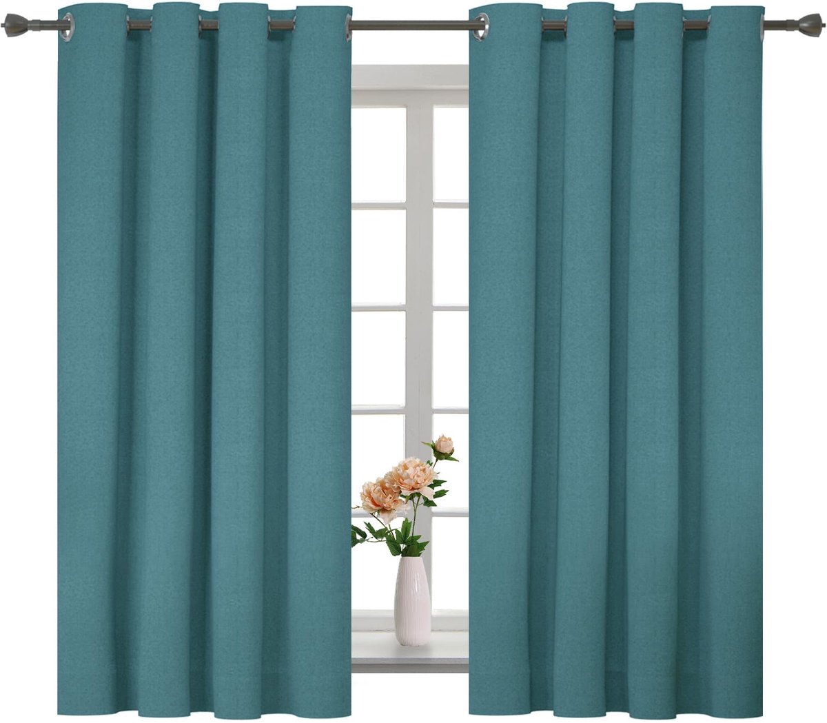 100% Verduisterend Linnen Effect Gordijnen Set Van 2, 140x145cm, Thermisch Isolerend Koud En Warm Gordijn Met Ringen, Thermogordijnen Voor Slaapkamer Woonkamer, Groen
