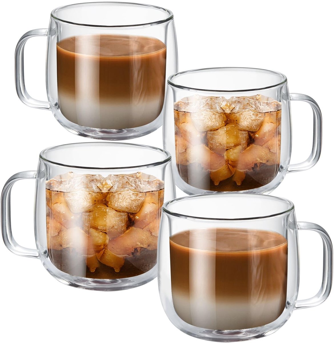 Dubbelwandige glazen mok, 300 ml hittebestendige borosilicaatglazen koffiemok, theekop, vaatwasmachinebestendig, ideaal voor warme en koude dranken, 4 stuks
