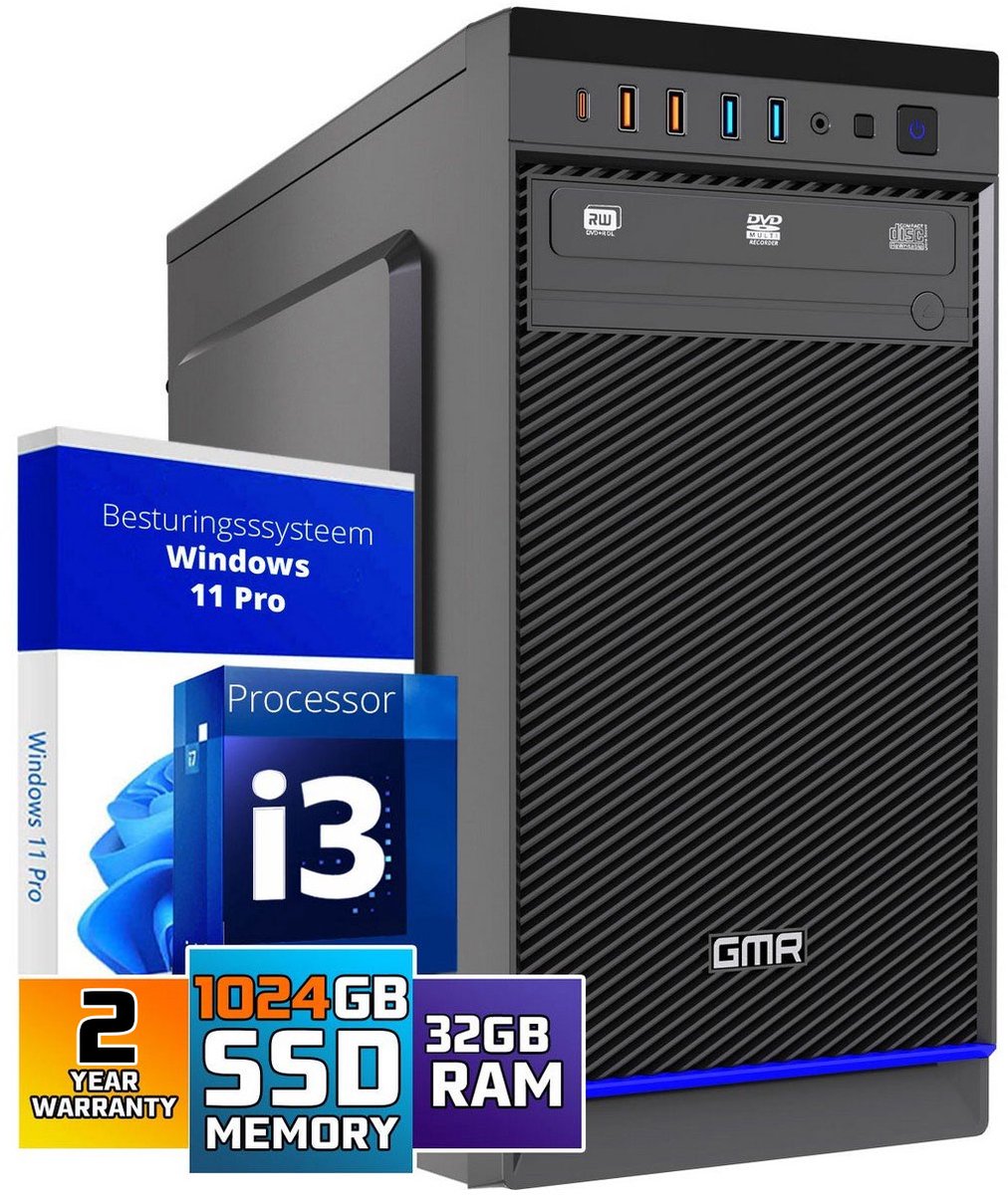 GMR Business Desktop PC – Intel Core i3 – 32GB RAM – 1TB SSD – Windows 11 Pro – Ideaal voor Kantoor, Thuiswerken & Studie