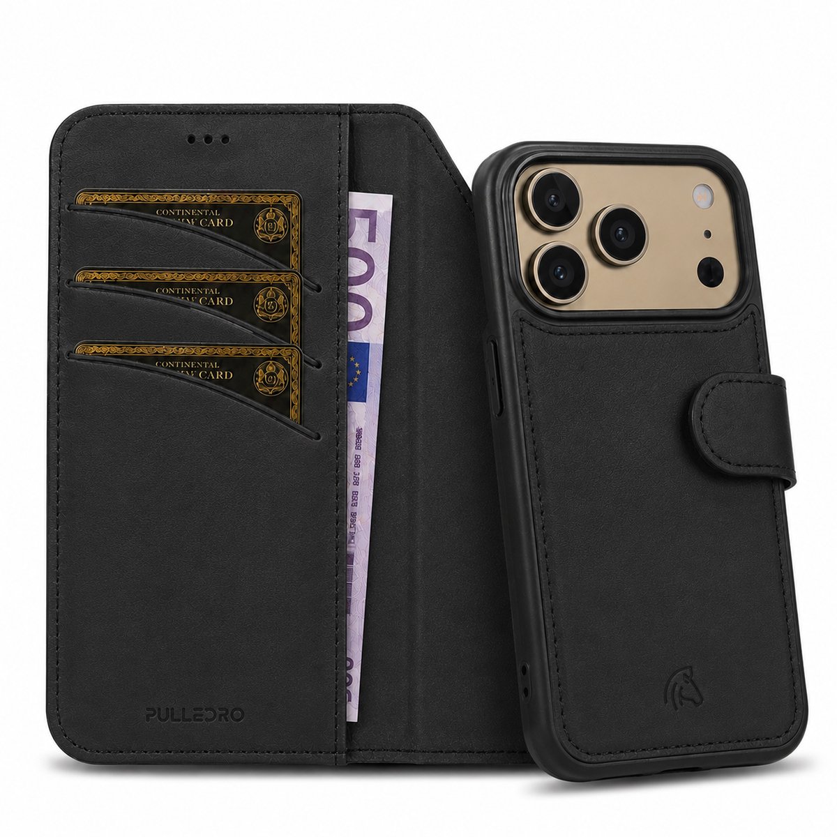Pulledro geschikt voor iPhone 17 Pro Uitneembare Lederen BookCase - MagSafe - RFID - Rustic Black