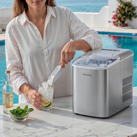 IJsblokjesmachine - 12kg per Dag - 2 Formaten IJsblokjes - IJs Binnen 13 Minuten - Compact voor op Aanrecht (Zilver) — afbeelding 3