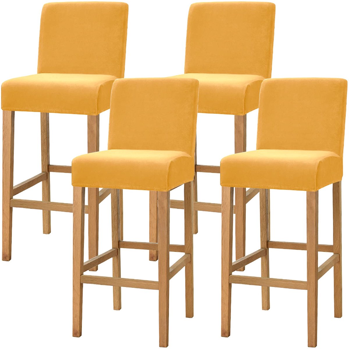 Hoge stretch hoes voor barkruk, pub, fluwelen stoelhoes voor eetkamer, café, barkruk, hoes, meubelstoelhoes, antislip met elastische onderkant, set van 4, goud