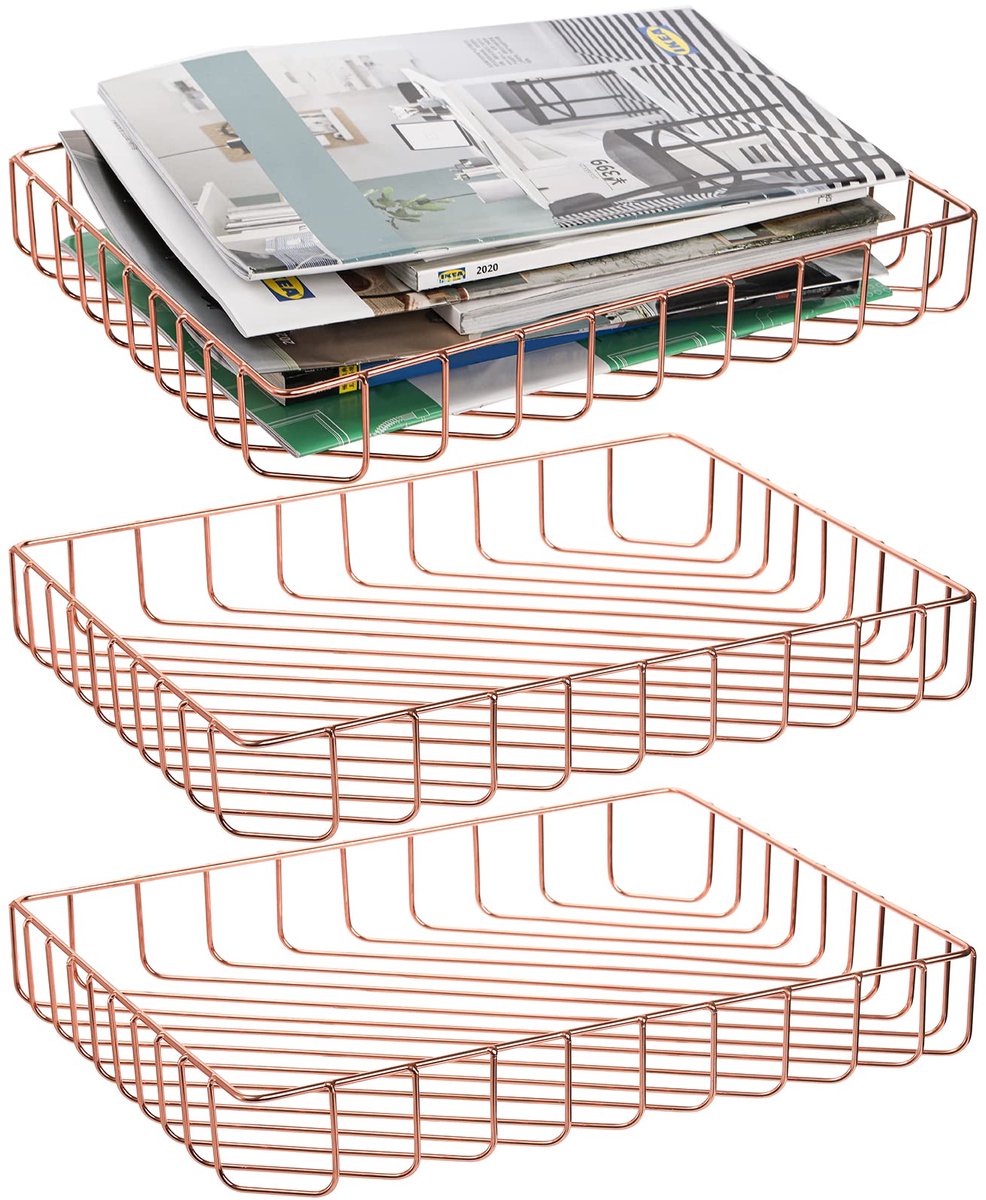 3 Pack Wire File Tray, Rose Gold Paper Tray Desk Brievenlade, Office Grote Documenten Tray Magazine Bestanden Opbergmand Organizer Bin voor Kantoor, Pantry Thuis, Klaslokaal, School