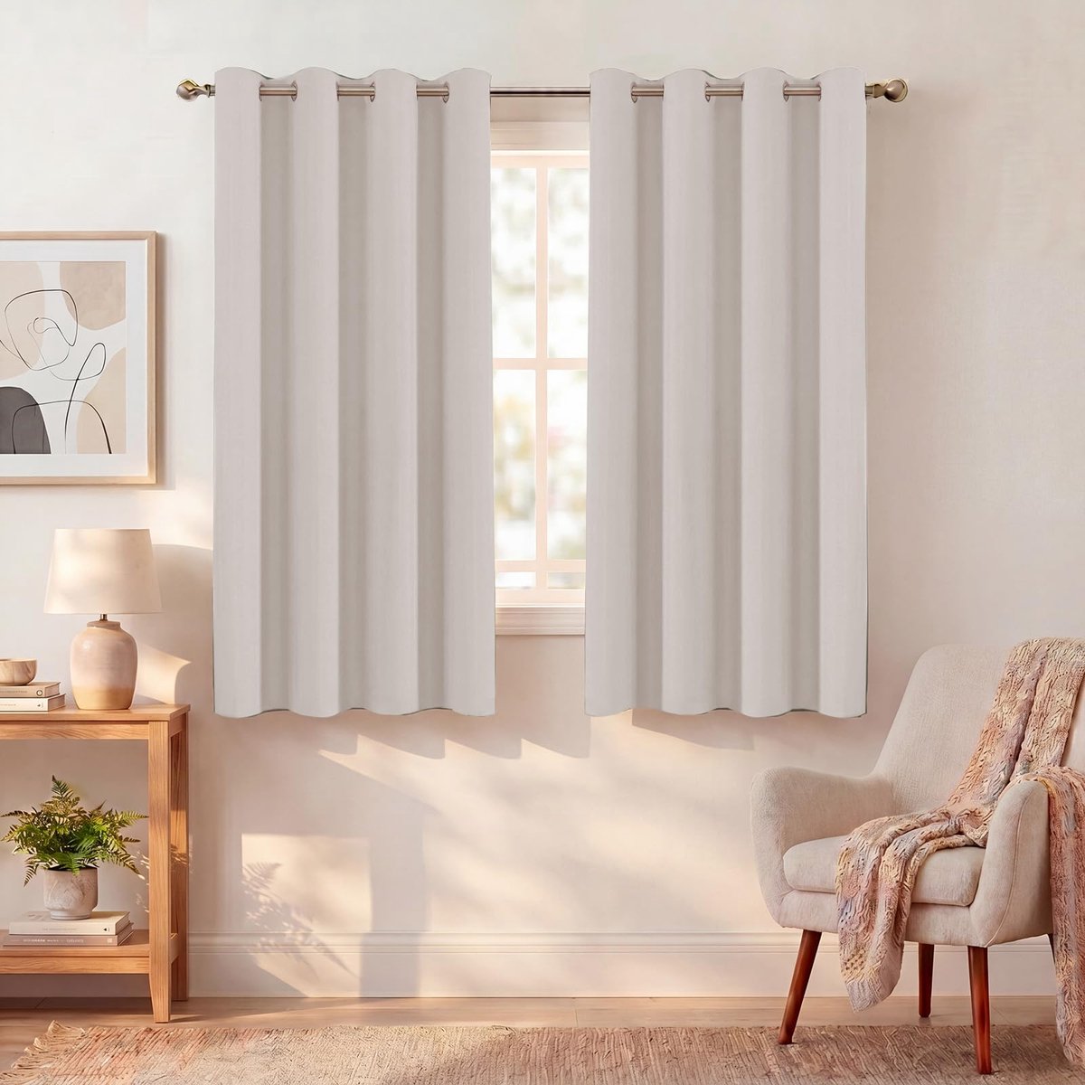 Verduisteringsgordijnen 2 stuks - Verduisterende gordijnen Isolatiegordijnen - Slaapkamer verduisteren - Oeko-Tex gecertificeerd - 117 x 137 cm - Ivoor Wit