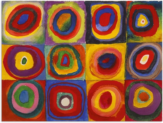 Poster 40x30 cm - Vierkanten met cirkels; een kleurenstudie - schilderij van Wassily Kandinsky - Posters - Kamer decoratie - Wanddecoratie woonkamer - Muurdecoratie slaapkamer