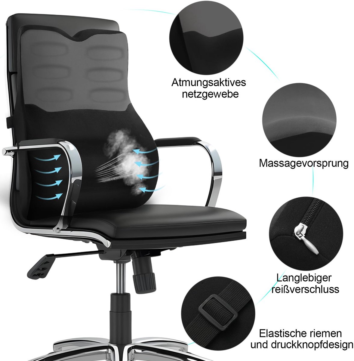 Lendenwervelkussen, Lendenkussen voor de auto, Lordose-ondersteuning voor de auto, Rugkussen voor de auto van Memory Foam, Ergonomisch rugondersteunend kussen voor thuis, kantoor, auto, Zwart