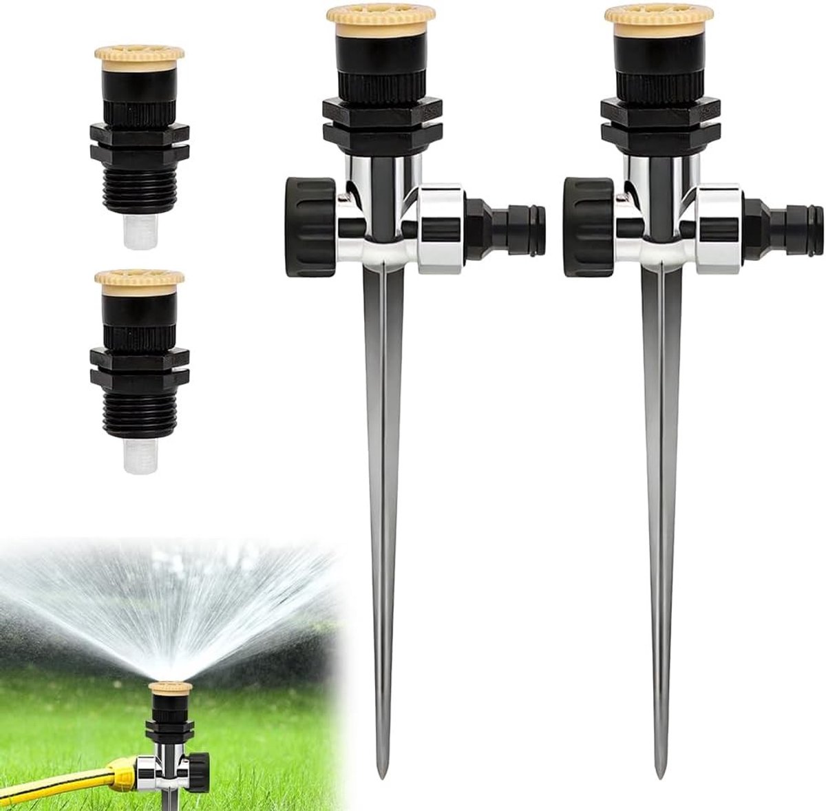Cirkelsproeier set van 2, verstelbare tuinsprinkler met 360 graden irrigatie en stevige me