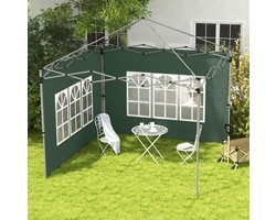 MEUNIQ Pavillon zijwand 2-delig 295 x 195 cm met raam voor 3x3 m en 3x4 m pop-up partytent, Oxford-doek, snelle montage met bevestigingsbanden, groen