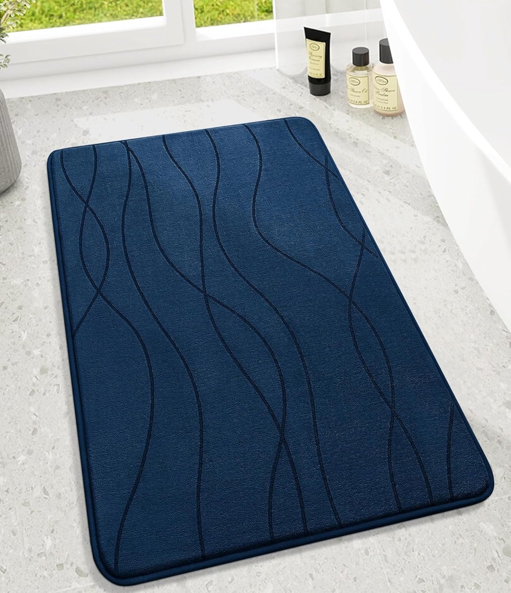 chakme Badkamertapijt, traagschuim, badmat, antislip, wasbaar, zacht, absorberend, douchemat voor badkamer, donkerblauw, 60 x 90 cm