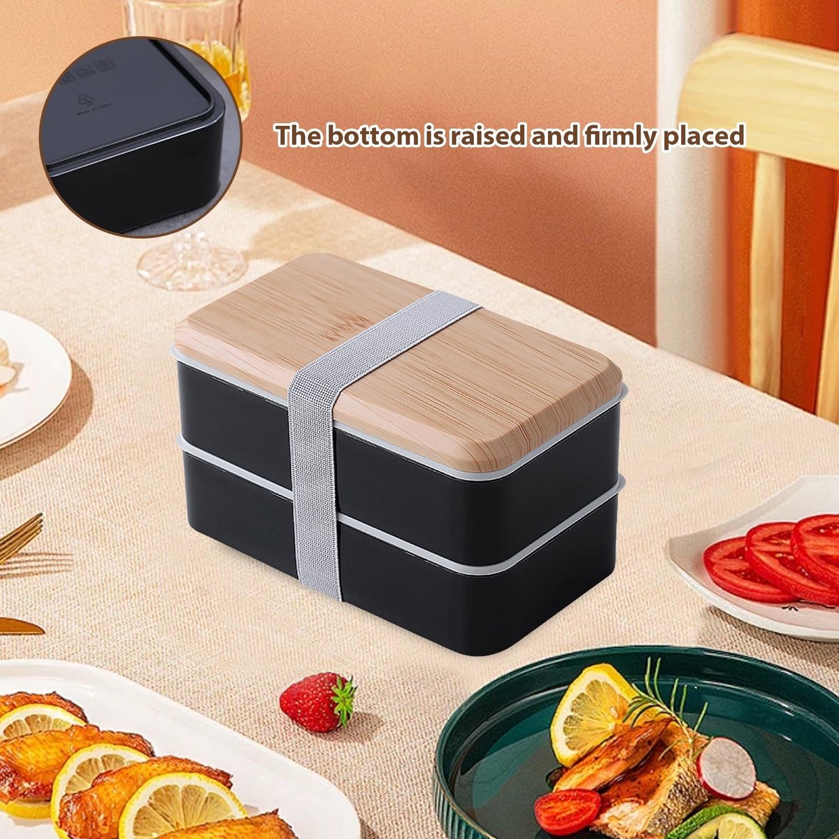 Dailygoods - 1400 ml Bento Box Japans: Bento Box voor volwassenen met soepkom en geïsoleerde tas, broodtrommel met vakken, stapelbaar, lunchbox voor volwassenen en kinderen, voor werk en school, lekvrij — cadeau in Koken & Dineren - foto 6