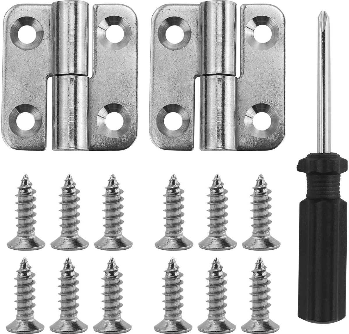 Dailygoods- Scharnieren Afneembaar - Kleine Schuifdeurscharnieren - Roestvrij Stalen Scharnieren - 2 Stuks - Inclusief 12 Schroeven en 1 Schroevendraaier - Duurzaam en Schokbestendig - Deurscharnier